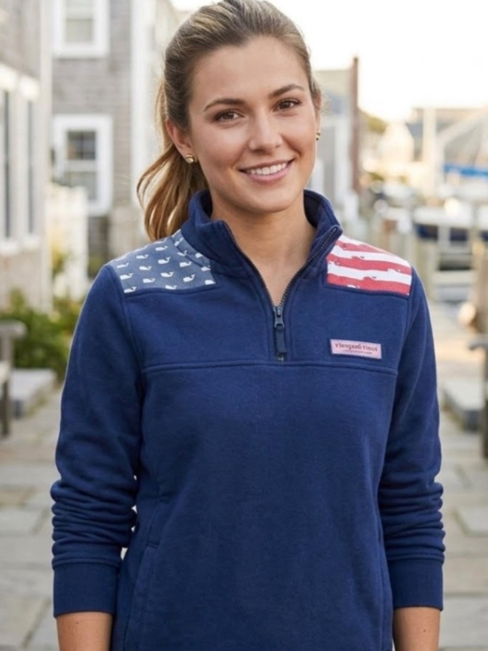 Vineyard Vines Shep shirt with flag & whales motif